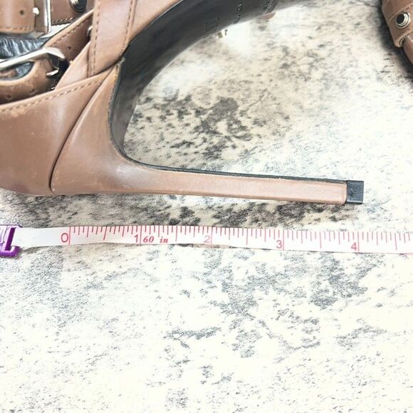 Saint Laurent Paris Jerry Studded Buckle Brown Leather Strappy Heels Womens 6 - Picture 11 of 12
